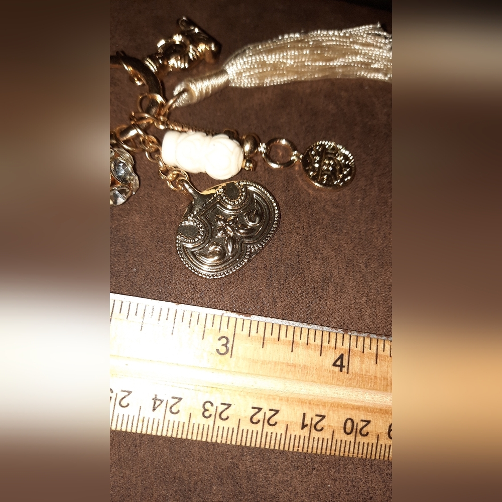 Buddha multi charm pendant gemstone bead goldtone necklace tassel Tribal - Picture 13 of 16